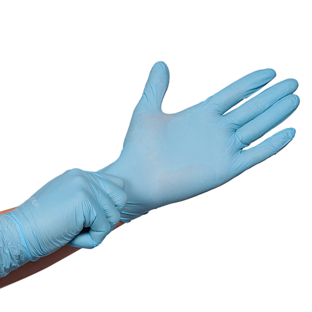 Guante de nitrilo azul EliteWear sin polvo