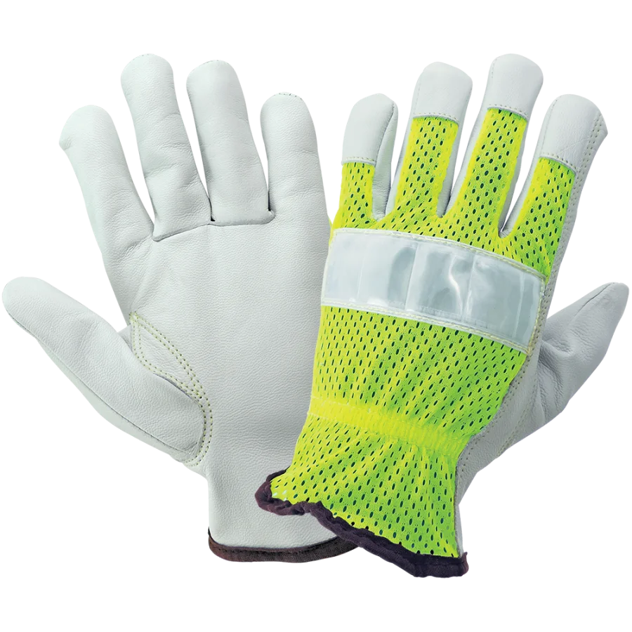 Guantes Estilo Conductor con Palma de Cuero de Cabra de Alta Visibilidad y Parte Trasera de Malla – Modelo 3100GHV