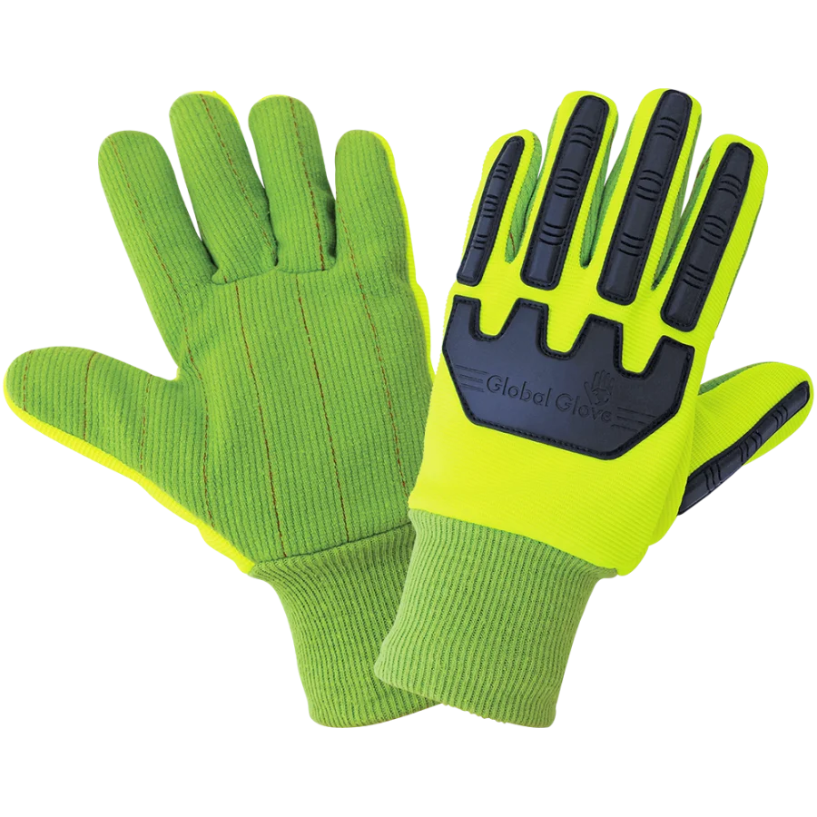 Guantes de Algodón Cordonado de Alta Visibilidad con Protección contra Impactos – Modelo C19GCPB