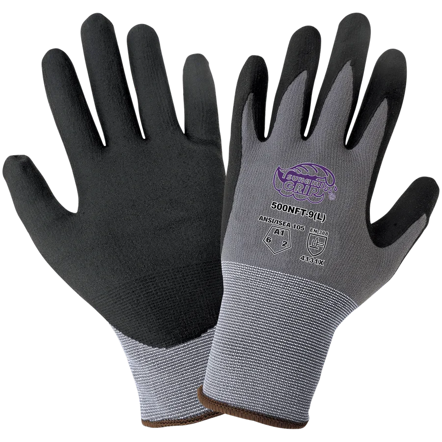 Guantes ligeros de palma recubierta con nueva tecnología de espuma Tsunami Grip®, sin costuras, resistentes a cortes, abrasiones y perforaciones – 500NFT