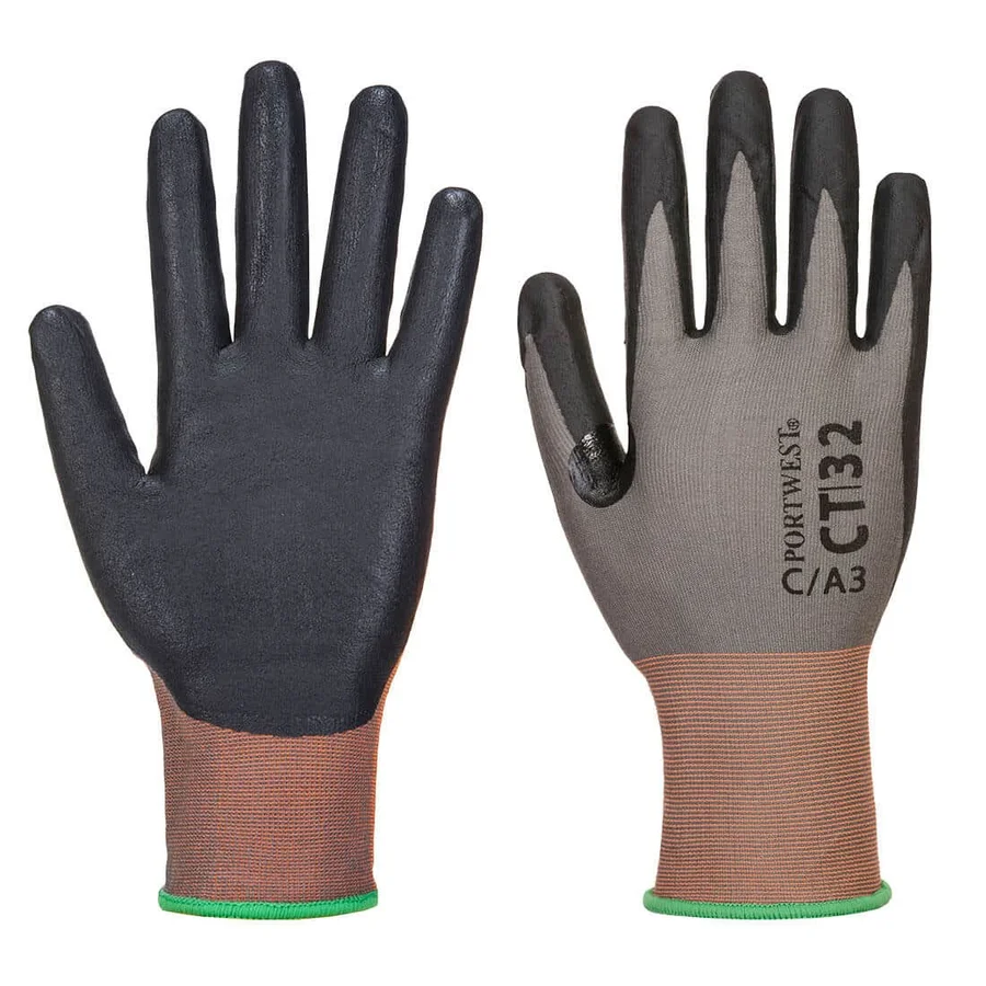 Guante de nitrilo resistente al corte Portwest CT32 – CT Cut C18 A3 Gris/Negro