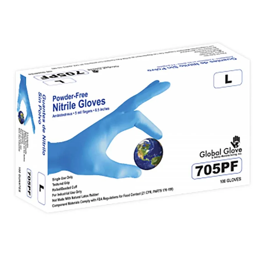 Guantes desechables de nitrilo, grado industrial, sin polvo, azules, 100 guantes/caja 705PF